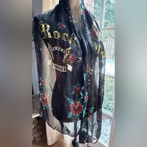 Rock of Ages Sheer Black Kimono